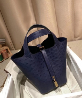 에르메스 피코탄 락18 사파이어블루 금장 타조가죽